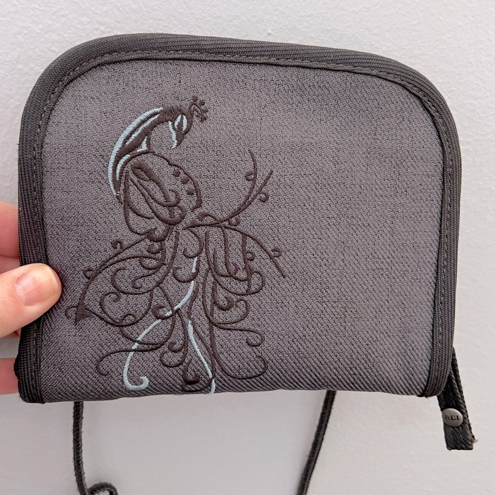 REI Gray Crossbody Bag with Embroidered Peacock 🦚 Design